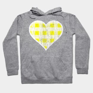 Distressed Yellow and White Buffalo Plaid Heart Hoodie